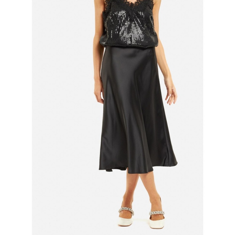 Jupes Alma En Pena Satin Midi Noir Femme | TVE-97942972